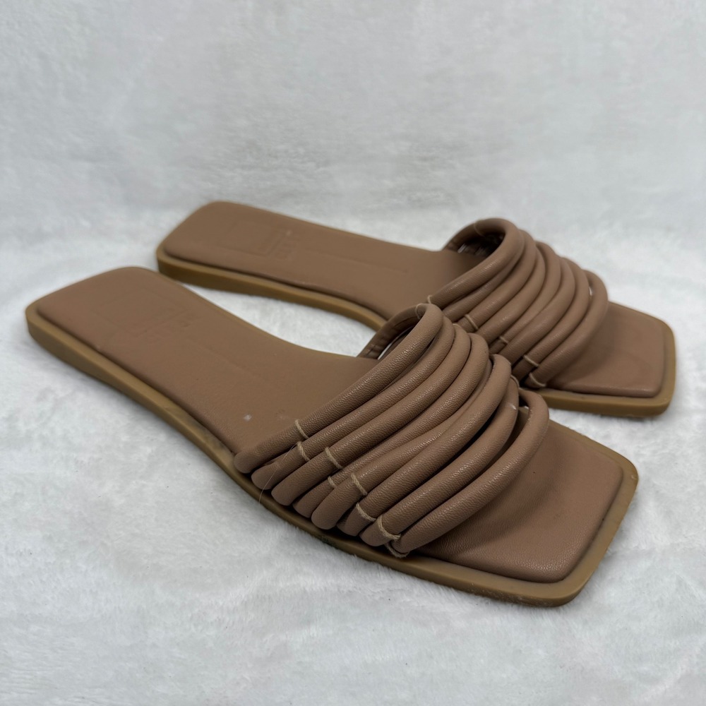 Dolce Vita Clear Tan Padded Multi Strap Square Toe Flat Slide Sandals Est 11